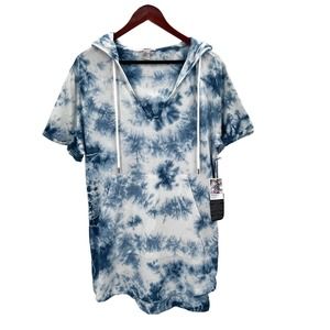 Forever 21 Tie Dye Short Sleeve Hooded Mini Shirt Dress